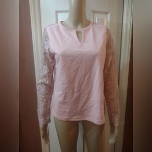 Coeur de vague women's size medium light pink lace sleeve blouse shirt top